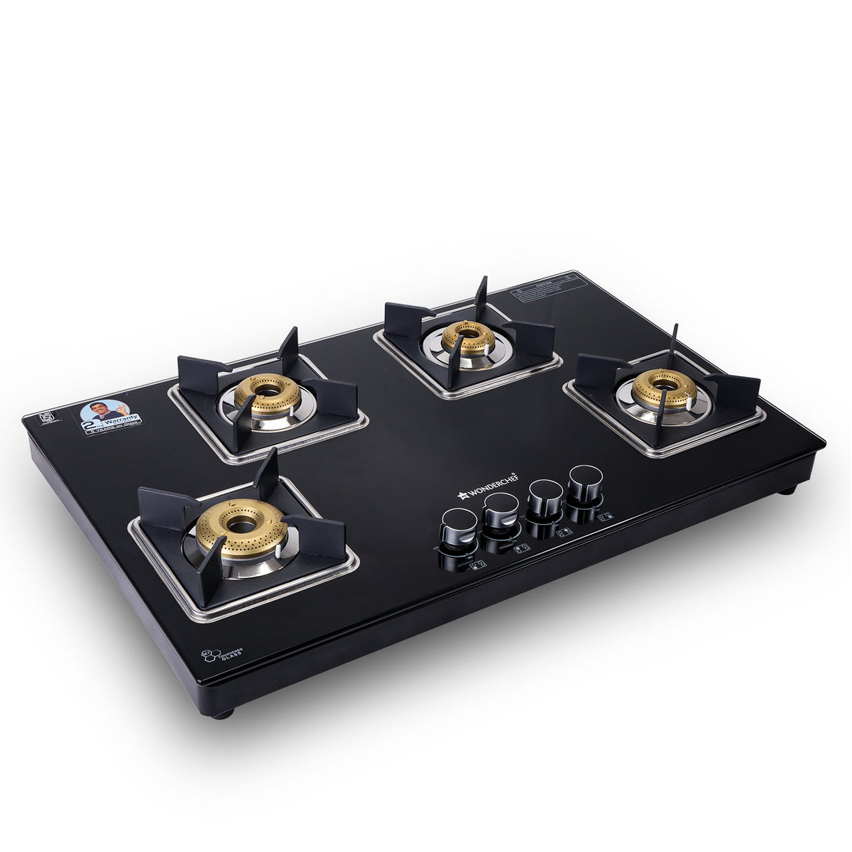 Wonderchef Octavia 4 Burner Glass Hob Top Auto Cooktop | 8mm Toughened Glass | Auto Ignition | Forged Brass Burners | St