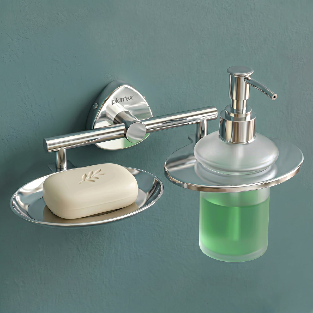 Plantex J4 Stainless Steel Soap Dish with Liquid Dispenser/Soap Stand for Bathroom Wall Mount/Shampoo Dispenser/Bathroom Accessories (Chrome Finish) Angel-1