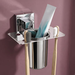 Plantex Stainless Steel Toothbrush Holder for Bathroom/Wall Mounted Toothbrush Holder/Bathroom Accessories - (Chrome)-1