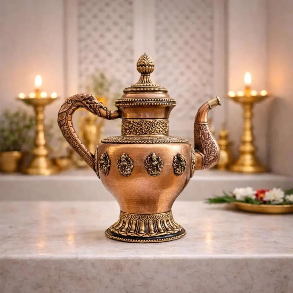Copper Traditional Ashtalakshmi Kettle Pot (14.5 Inch)