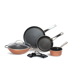 Meyer Luminescence Non-Stick 8pcs Set, Copper (Saucepan+Kadai+Frypan+Tawa+Accessories)