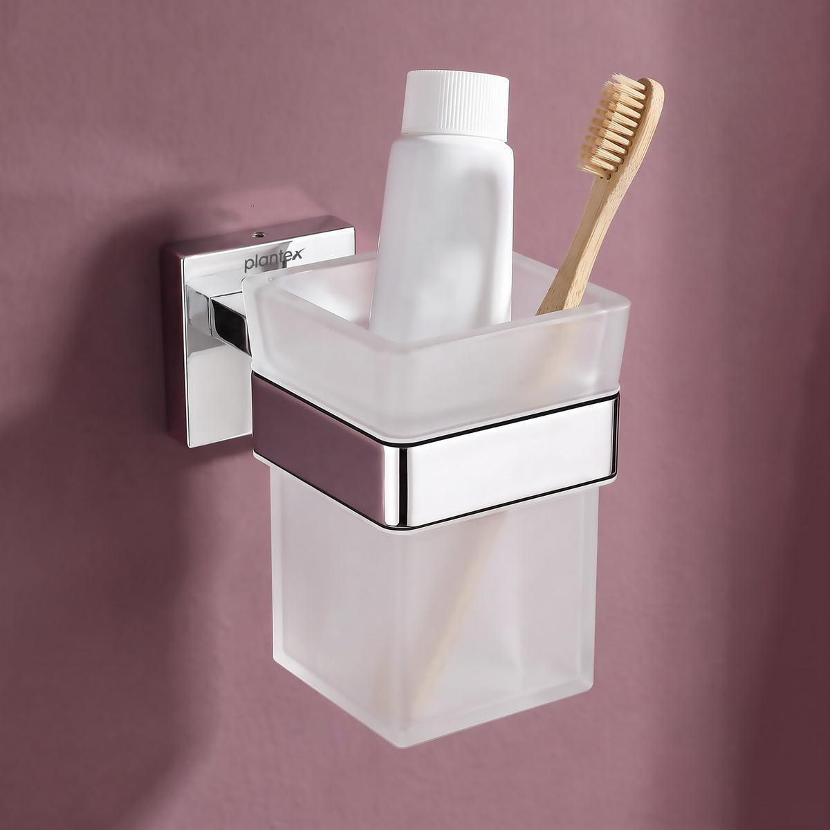 Plantex Stainless Steel Glass Tumbler Holder for Bathroom/Toothbrush Stand - Pack of 1, Aqua (Chrome)-1