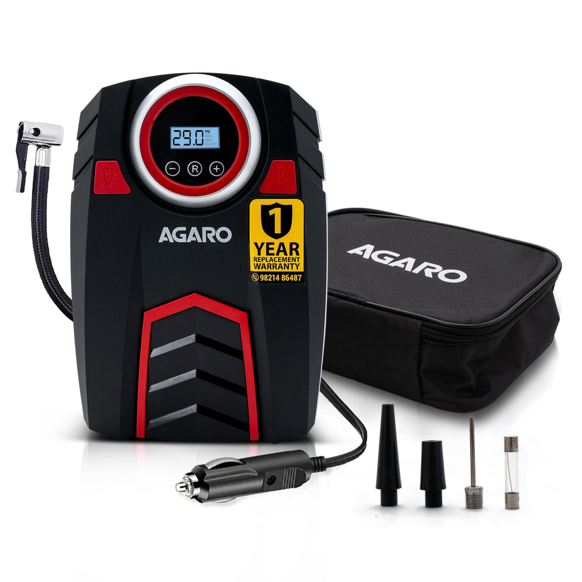 AGARO Marvel Tyre inflator, for Cars, 12V, Upto 150 PSI, 120 W Powerful Motor, Up to 3M Long Cable, Digital Display, Mul