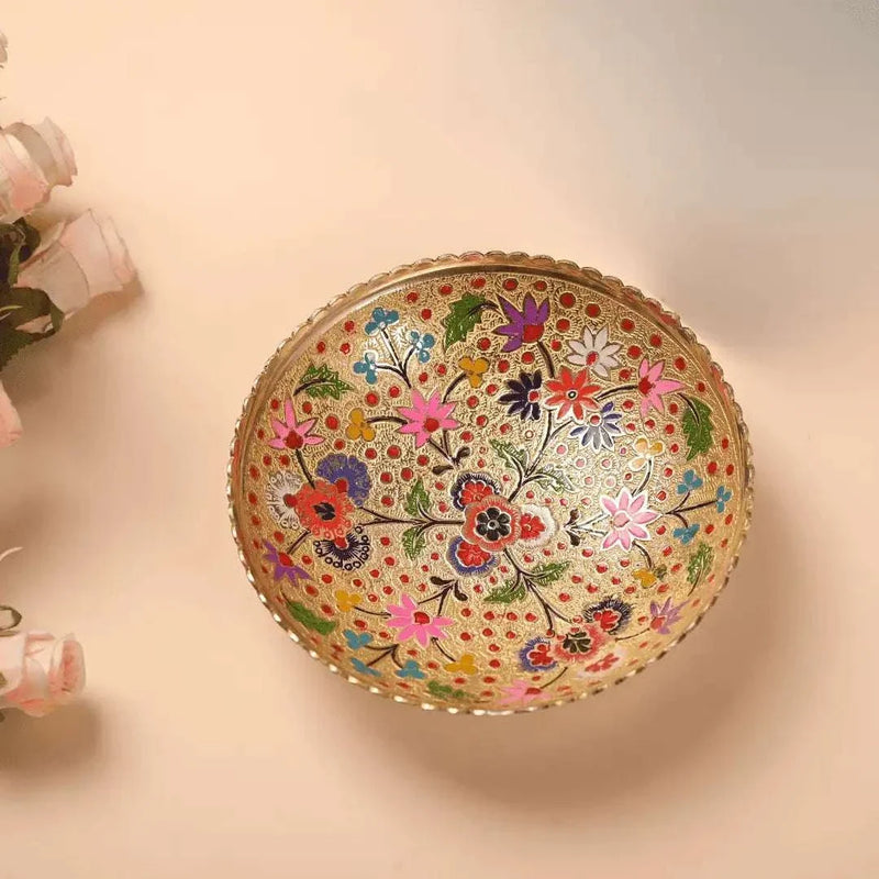 Brass Hand Painted Decorative Fruit Bowl With Velvet Box (7.5 Inch)