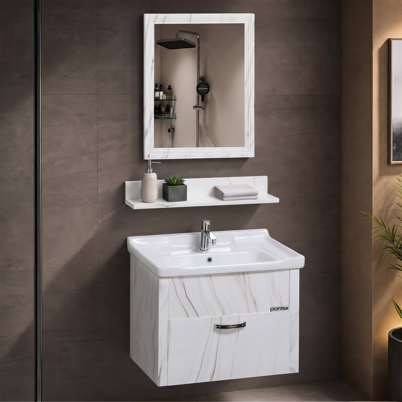 Plantex Unbreakable Wash Basin with Cabinet Full Set/BasinCabinet Vanity/Bathroom Vanity with Mirror (White)-1