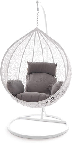 Faustino Single Seater Hanging Swing With Stand For Balcony , Garden Swing (White)