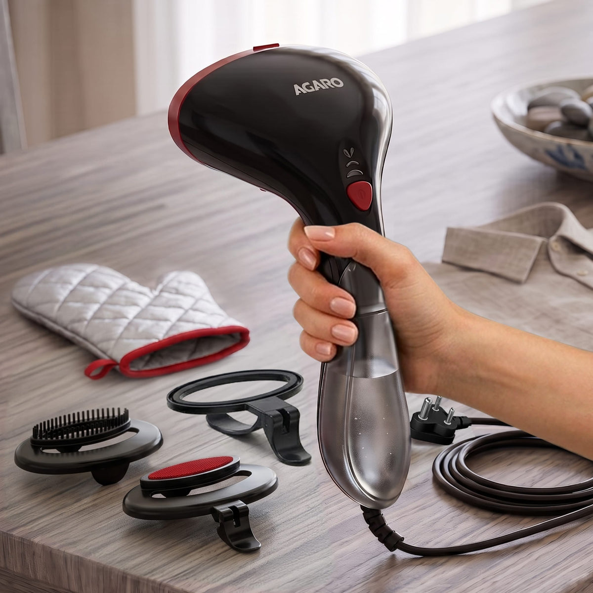 AGARO Elite Garment Steamer - 1500W Steamer for Ironing Clothes - 25g/min, 3 Steam Modes, 100ml Tank, Compact & Lightweight, Travel Friendly, For All Fabric-1