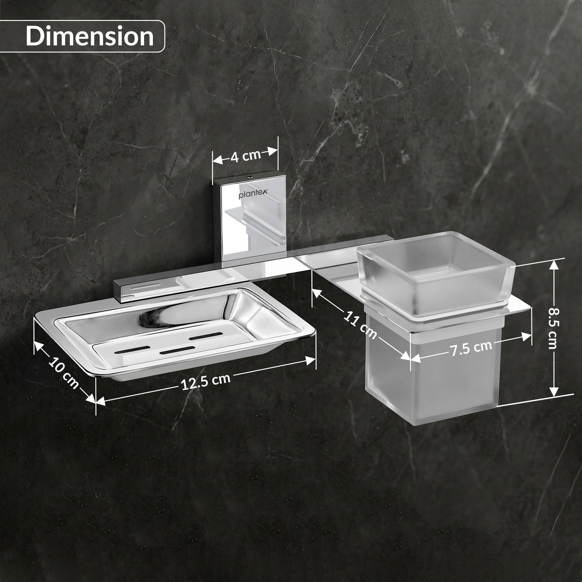 Plantex 304 Grade Stainless Steel 2 in 1 Soap Dish with Tumbler Holder/Soap Holder/Toothbrush Holder/Bathroom Accessories - Crystal (Chrome)-2