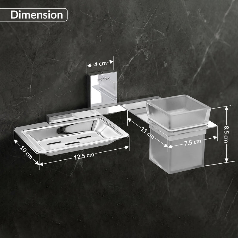 Plantex 304 Grade Stainless Steel 2 in 1 Soap Dish with Tumbler Holder/Soap Holder/Toothbrush Holder/Bathroom Accessories - Crystal (Chrome)-2