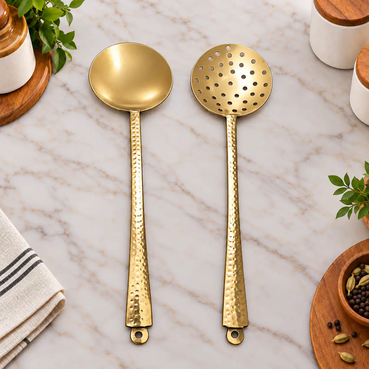 Brass Kitchen Ladles Set  (15.5 Inch)