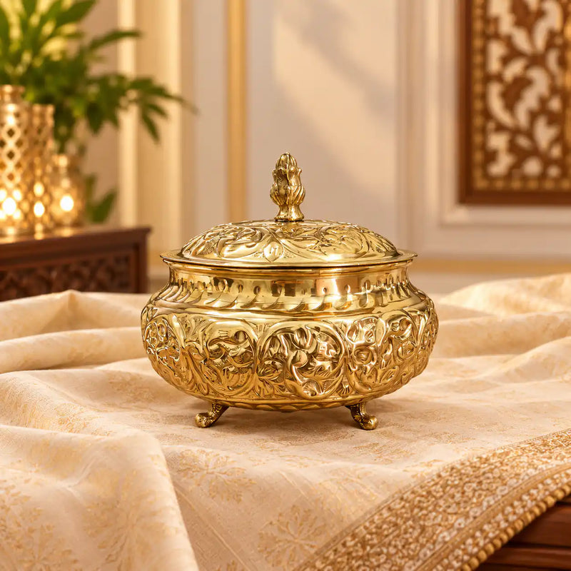 Brass Decorative Handi / Dry Fruits Box With Lid (5 Inch)