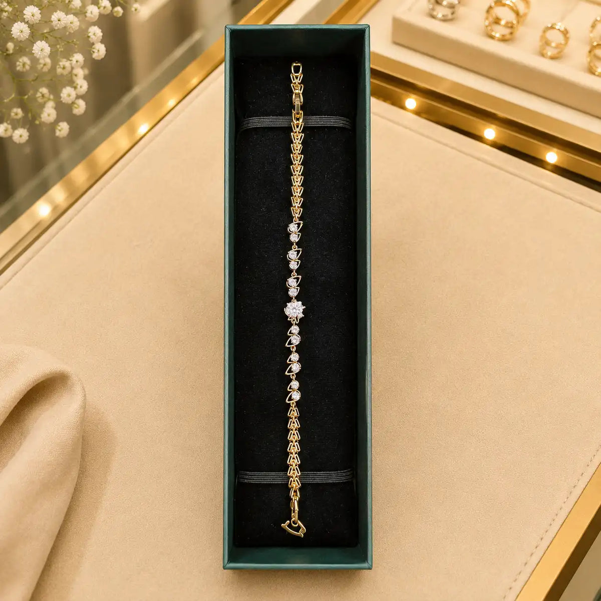 Leaf & Vine Tennis Bracelet for Women | CZ Stones, Gold-Tone Clasp