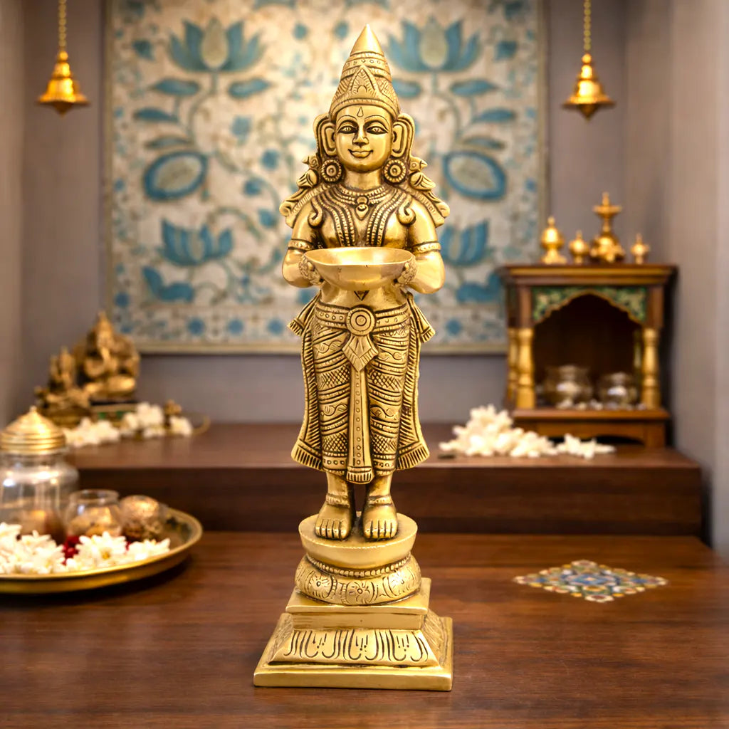 Brass Deep Lakshmi Standing Idol (12.5 Inch)