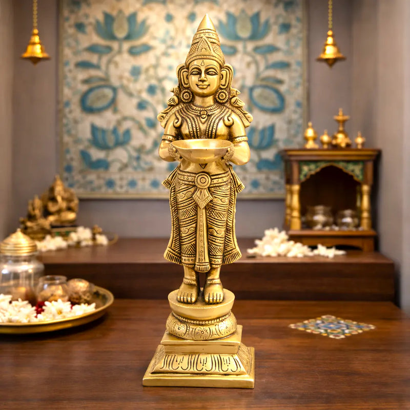 Brass Deep Lakshmi Standing Idol (12.5 Inch)