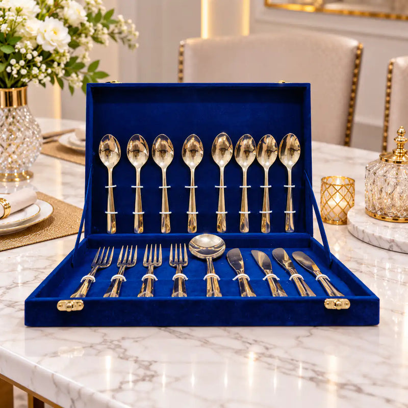 Brass Cutlery Flatware Set With Velvet Gift Box