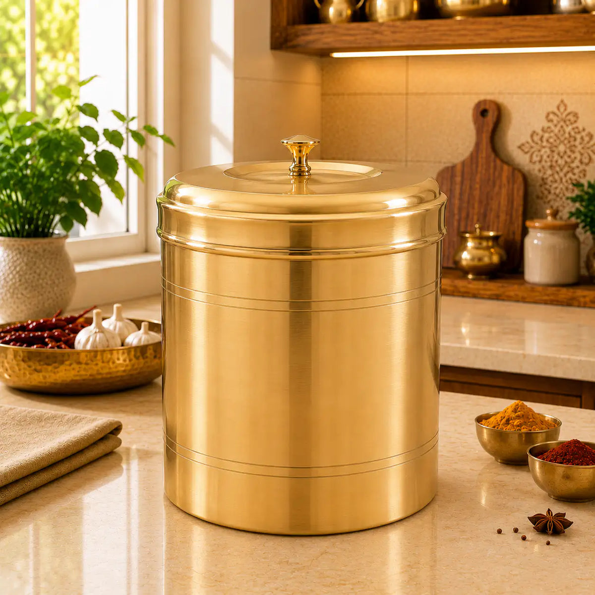 Brass Storage Container With Lid (11 Inch)