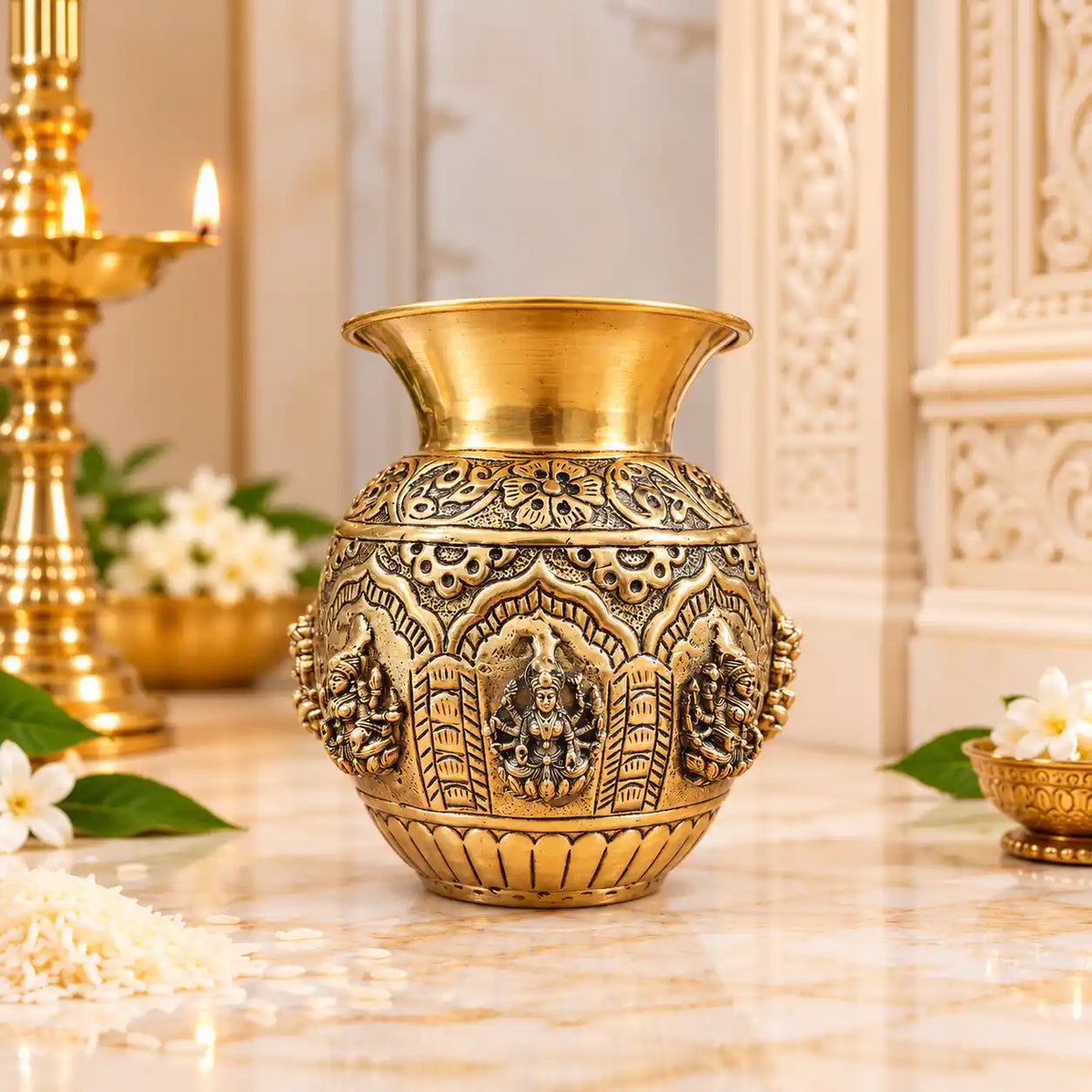 Brass Ashtalakshmi Kodam / Kalash (5 Inch)
