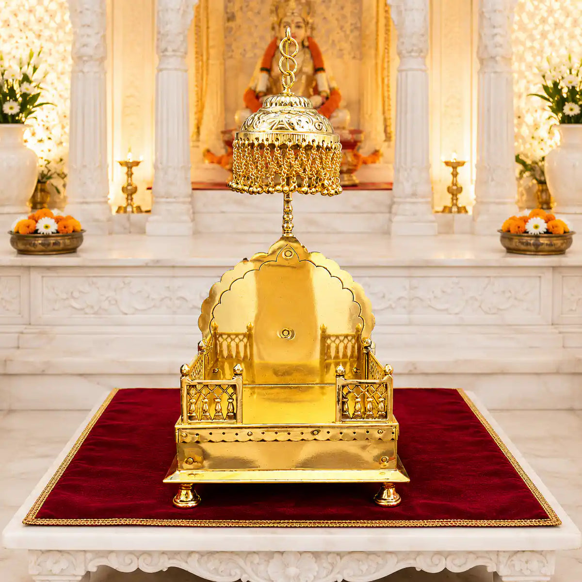 Handcrafted Brass Singhasan with Dome for Laddu Gopal