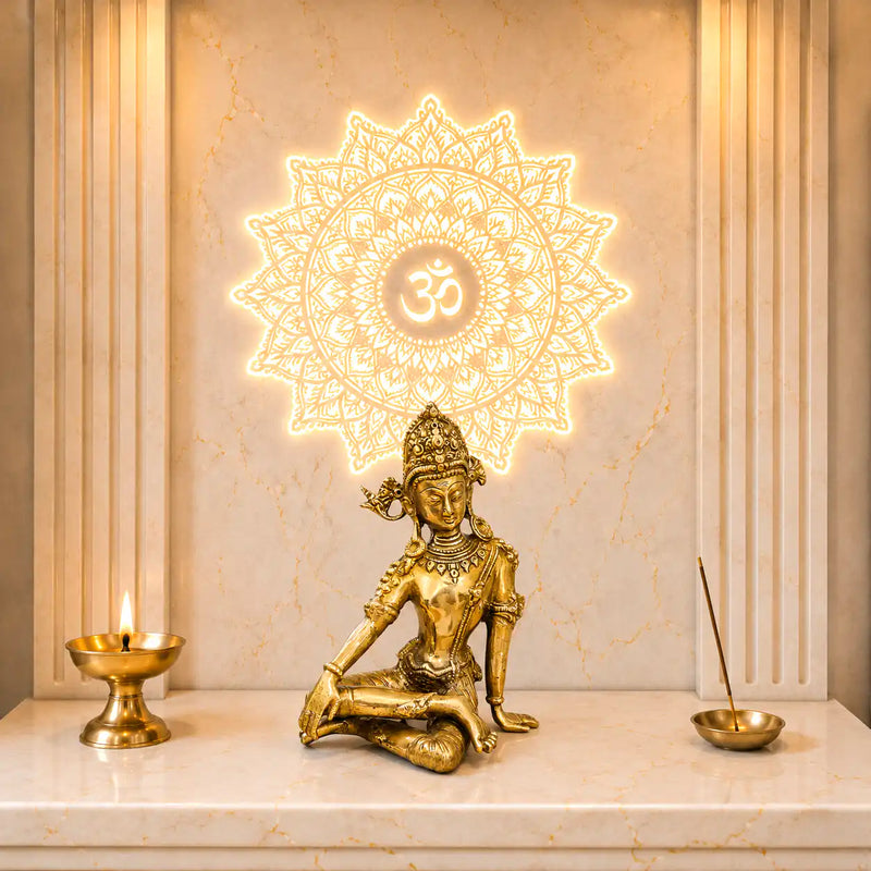 Brass Sitting Indra Dev Idol (9.5 Inch)