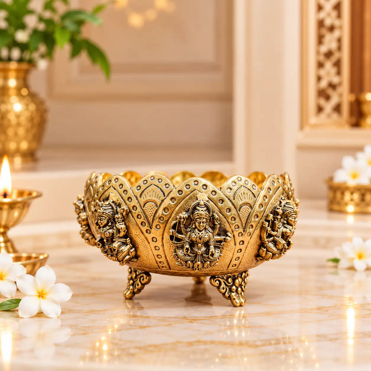 Brass Ashtalakshmi Louts Urli Bowl (3 Inch)