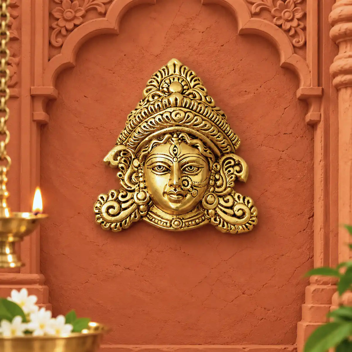 Brass Durga Face Wall Hanging (5.5 Inch)