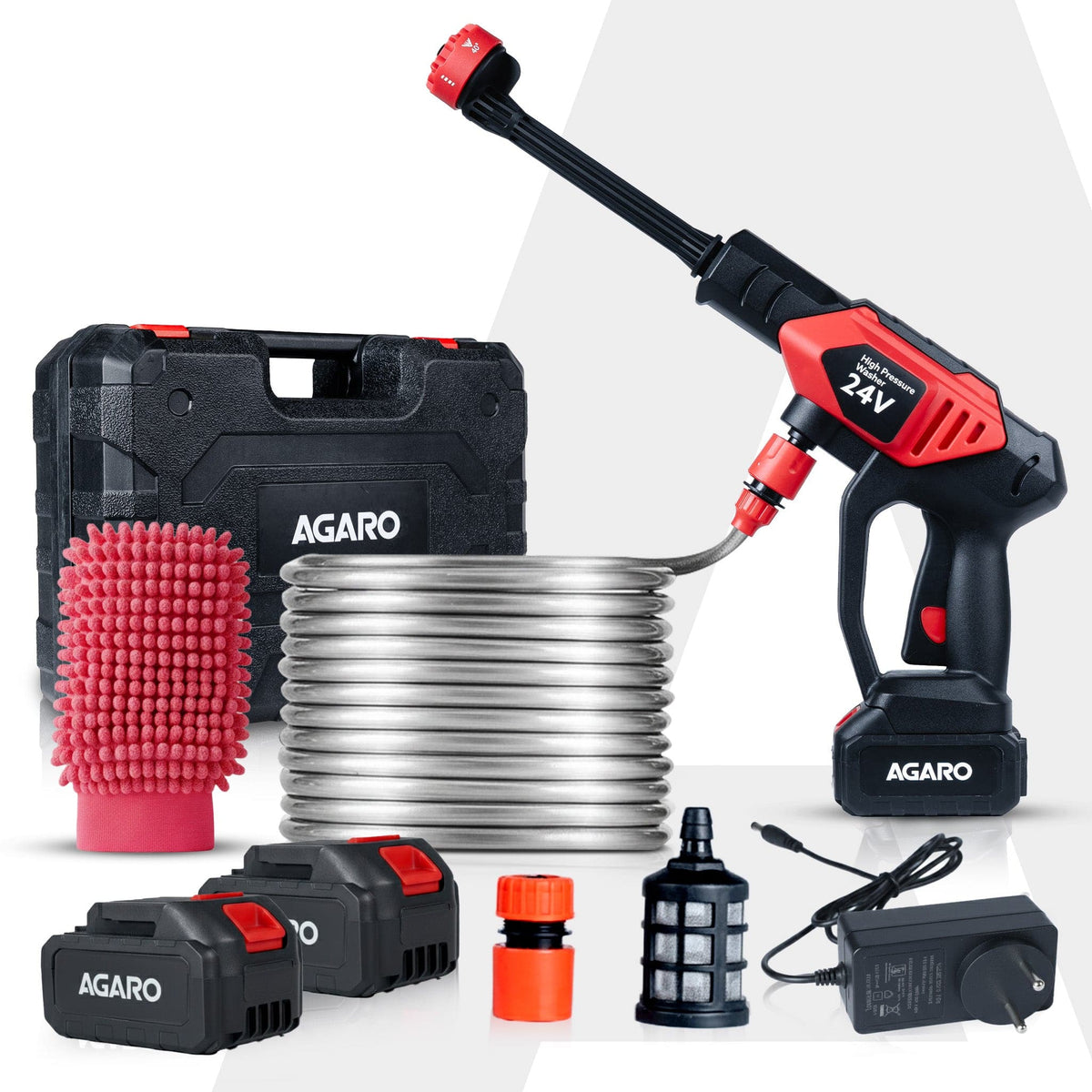 AGARO Marvel Cordless High Pressure Washer Gun | 24V Rechargeable Battery (2 x 1500mAh) | 110–240V | 10 Bar | 6-in-1 Adj