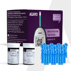 AGARO Blood Glucose Test Strips & Lancets, 50pcs each, Instant Blood Sugar Test at Home, Glucometer Machine, Blood Glucose Monitoring Device, Fast Blood Sugar Testing, Simple & Accurate, GLS-76-1
