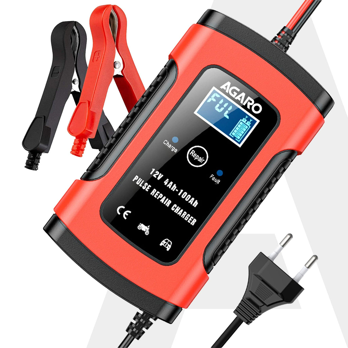 AGARO Car Battery Charger, 12V, 5A, Fully Automatic, Smart Car & Bike Battery Charger & Maintainer, Pulse Repair, LCD Di