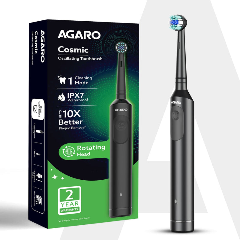 AGARO Cosmic Oscillating Electric Tooth Brush for Adults, Nylon Soft Bristles, Replaceable Brush Head, Rechargeable, Pow