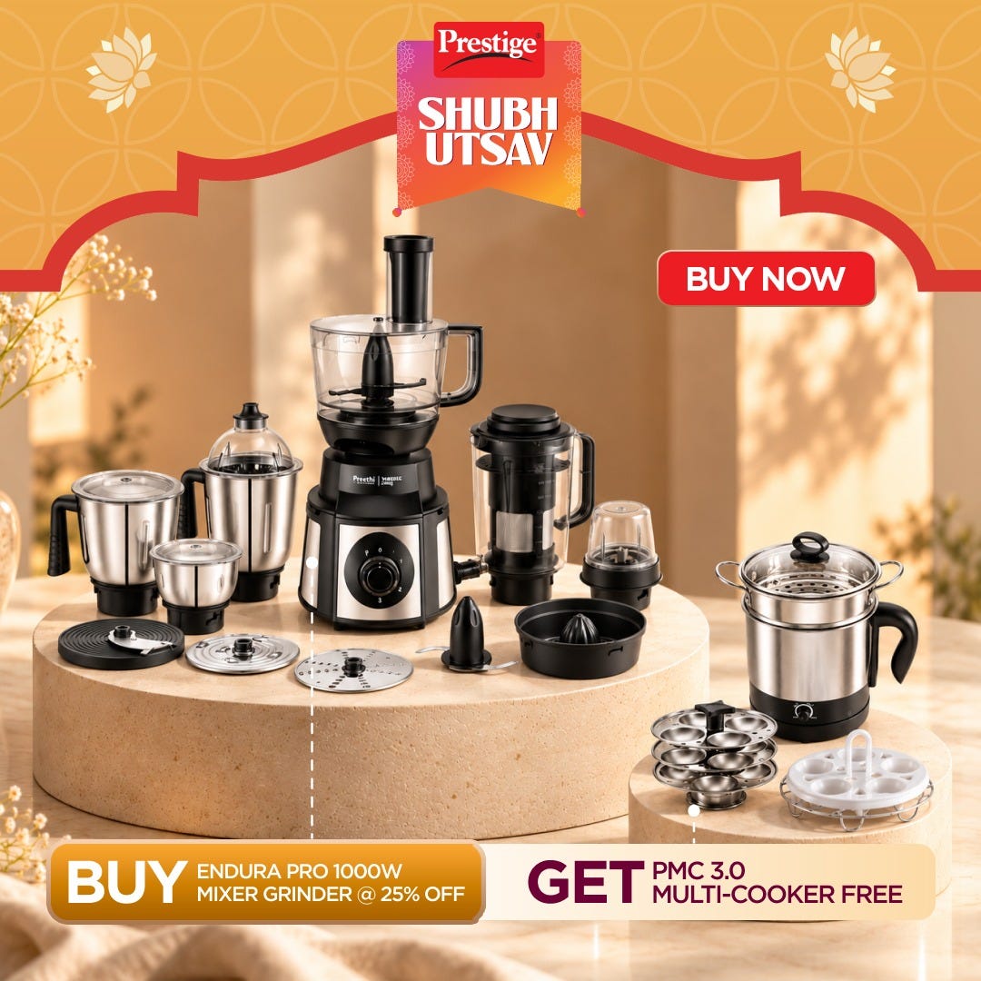 Prestige Endura Pro 1000W Multi Functional Mixer Grinder, Copper Motor, 6 Jars with Food Processing Attachments, 14-in-1, 5Y Motor Warranty + Prestige 1.5L PMC 3.0 Plus Multi Kettle / Multi Cooker
