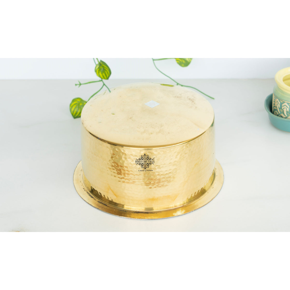 Pure Brass Patila with Lid, Tin Lining and Hammered Design