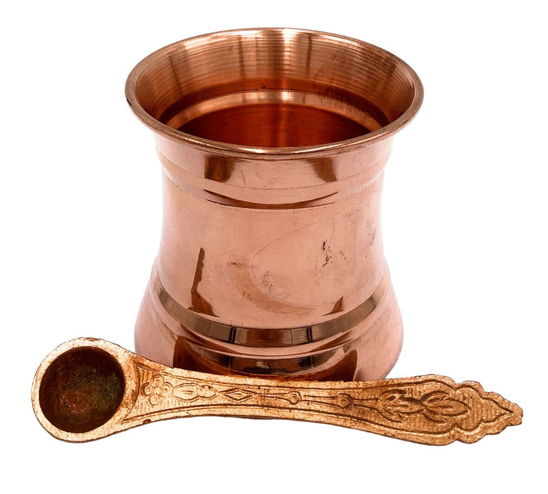 Copper Panchpatra, Tamra Panchapatram, Thamira Panchapatra Aachmani Cup, Handcrafted Tamraloha Puja Vessel for Hindu Rituals & Pooja,Gold, 3 Inch, 1 Piece