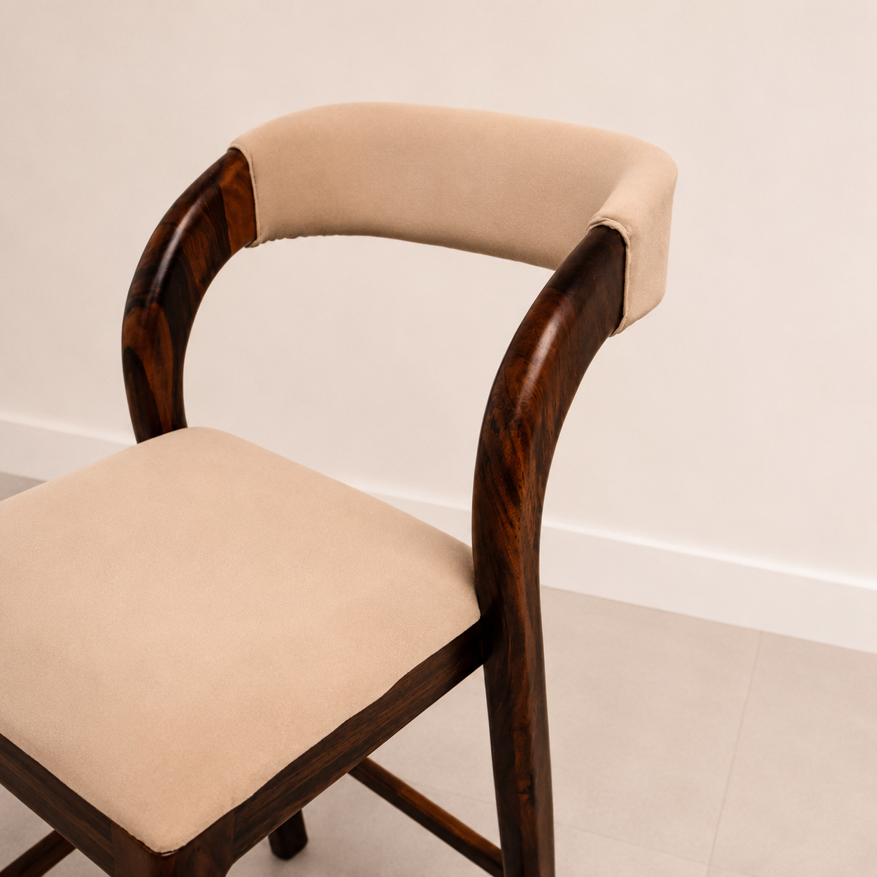 Sierra Solid Sheesham Wood Upholstered Bar Chair with Curved Backrest