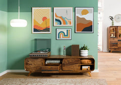 Mid-Century Sheesham Wood Low Media Console