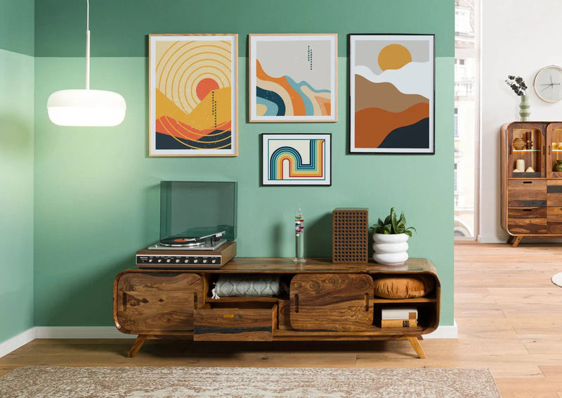 Mid-Century Sheesham Wood Low Media Console