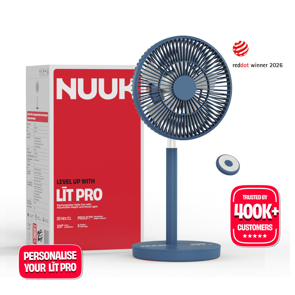 Rechargeable Table Fan with ProLift™ Adjustable Stem and Mood Light | LĪT PRO