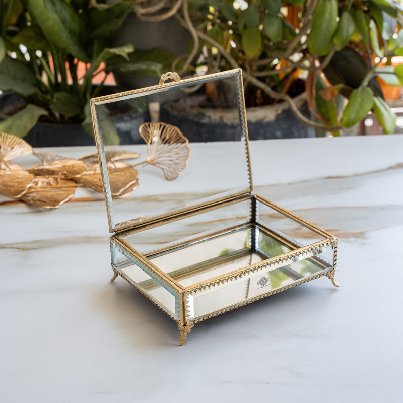 Brass & Glass Decorative Box with Embossed Shine Finish