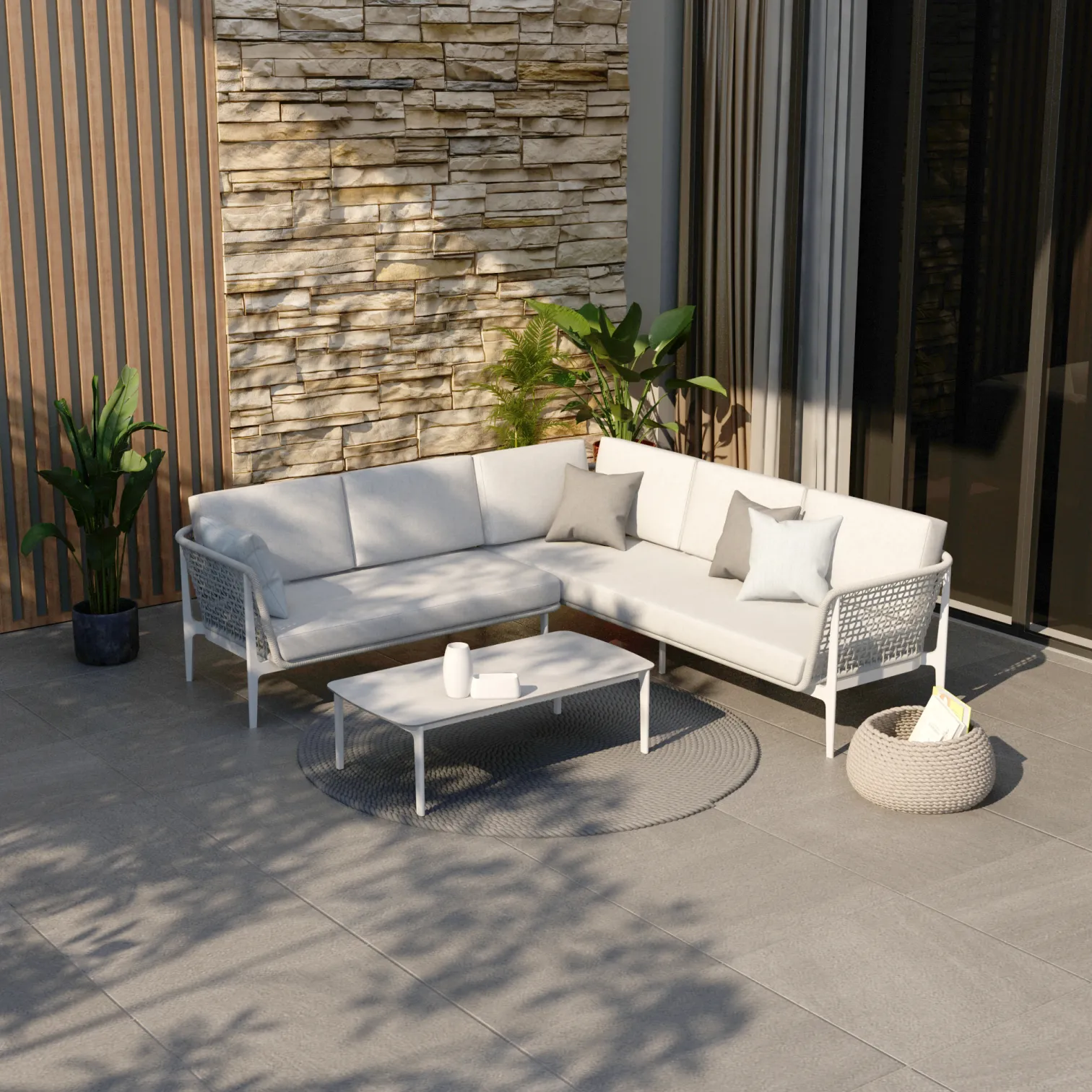 Colten Outdoor Garden Balcony Sofa Set  5 Seater and 1 Center Table Set, Braided & Rope (Grey)
