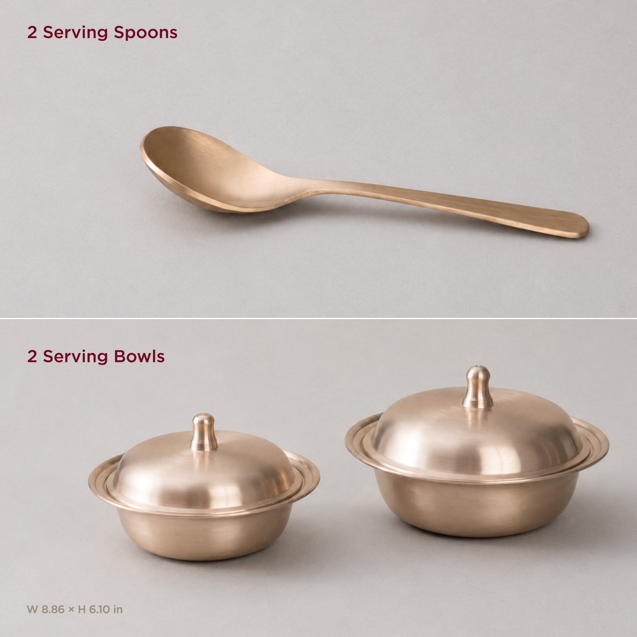 Pure Kansa Serving Bowls with Spoons - Set of 2 • Matte Finish • 100% Lead Free (कांसे का सर्विंग बाउल) | Total Weight: ~3 kg