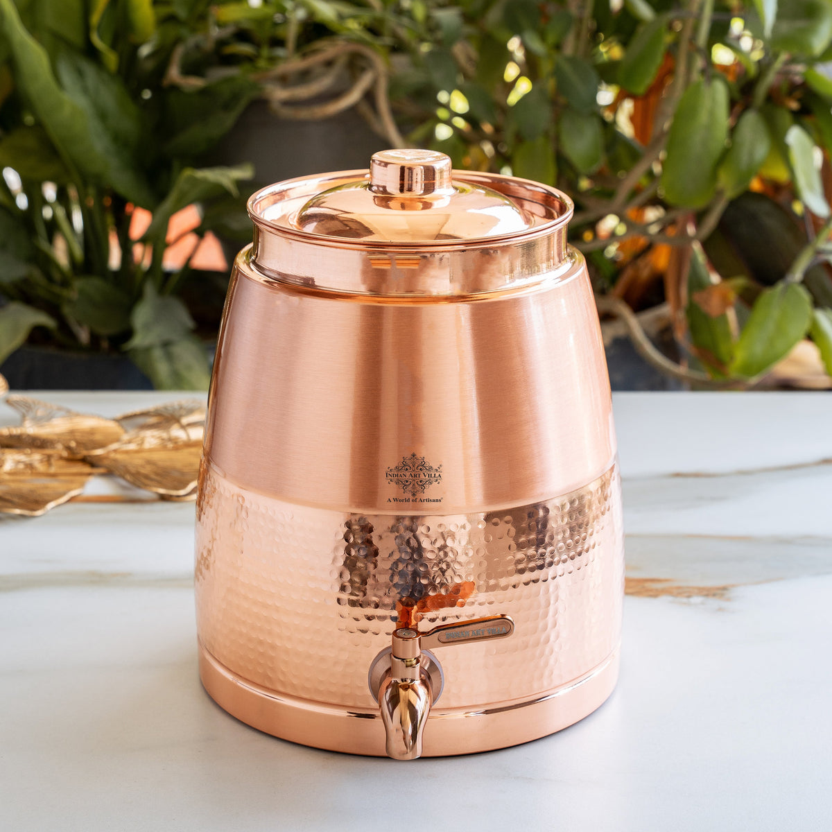 Pure Copper Water Pot With Matt Finish & Half Hammered 7000 ML
