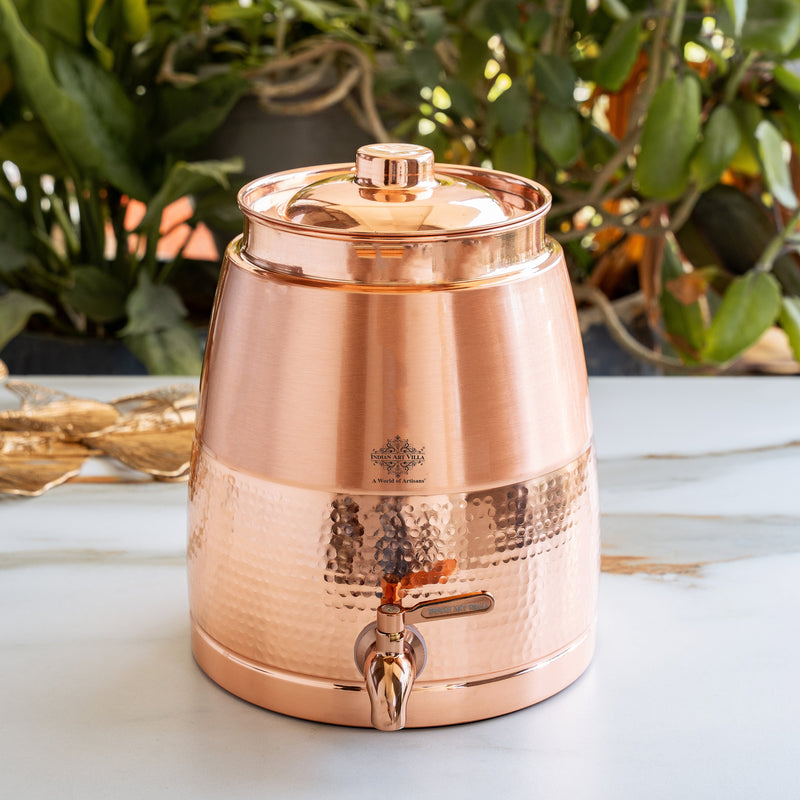 Pure Copper Water Pot With Matt Finish & Half Hammered 7000 ML