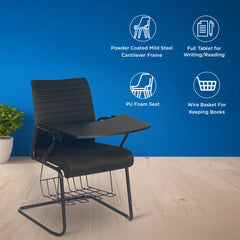 Nilkamal Thames Training Fabric Chair with Writing Shelf (Black)