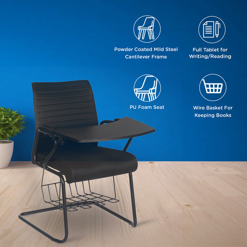 Nilkamal Thames Training Fabric Chair with Writing Shelf (Black)
