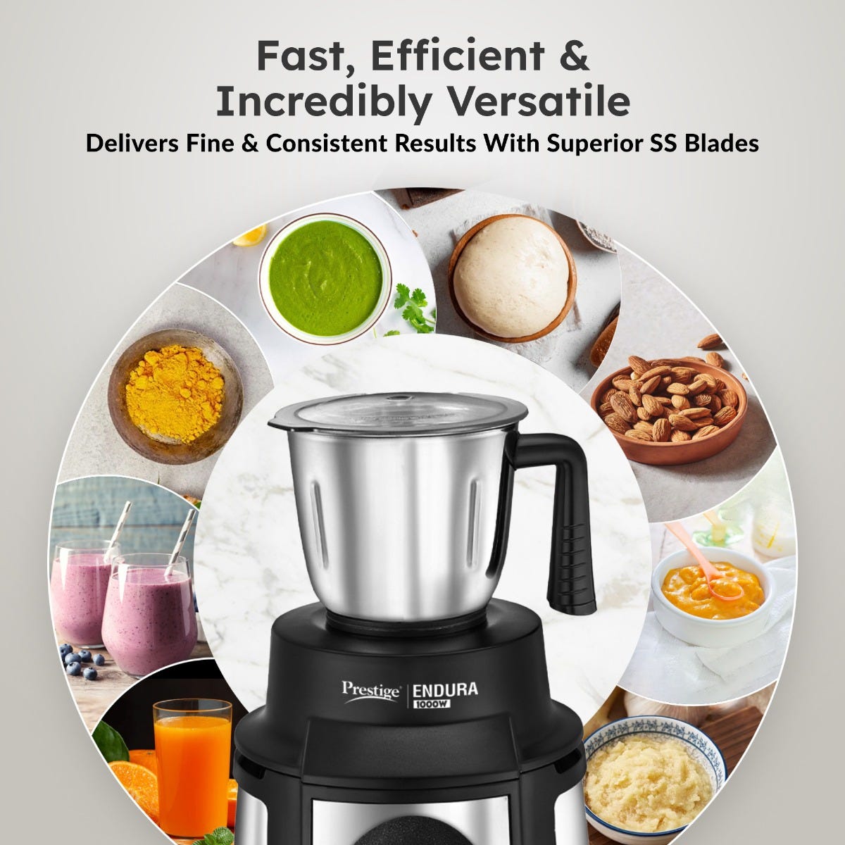 Prestige Endura 1000W 6 Jar Mixer Grinder: 3 SS Jars, Juicer, Mix-O-Keep, Multi-Utility Jar, Ball Bearing Motor, SS Blades, 5Y Motor Warranty + Prestige 1.5L PMC 3.0 Plus Multi Kettle / Multi Cooker