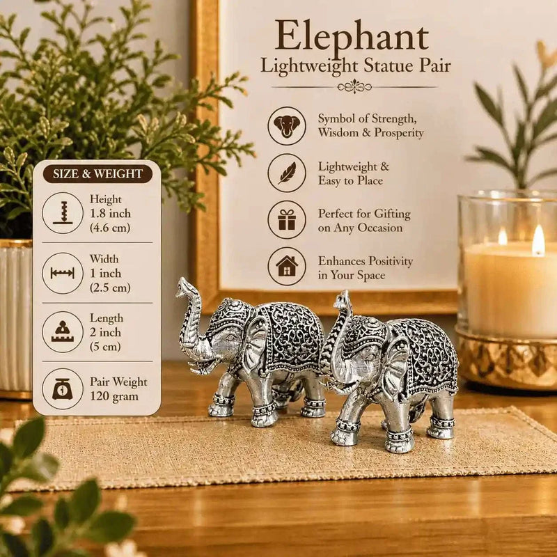 Brass Silver Plated Lightweight Elephant Lightweight Statue Pair (1.8 Inch)