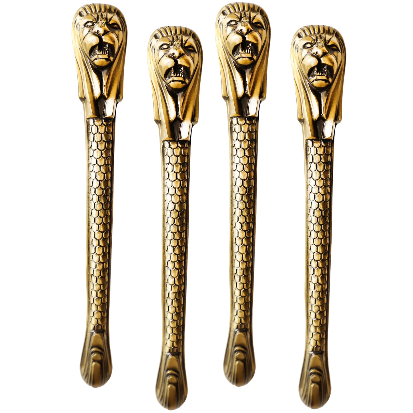 Brass-Finished Aluminum Door Handle with Lion Head Design