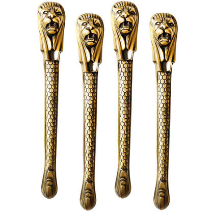 Brass-Finished Aluminum Door Handle with Lion Head Design