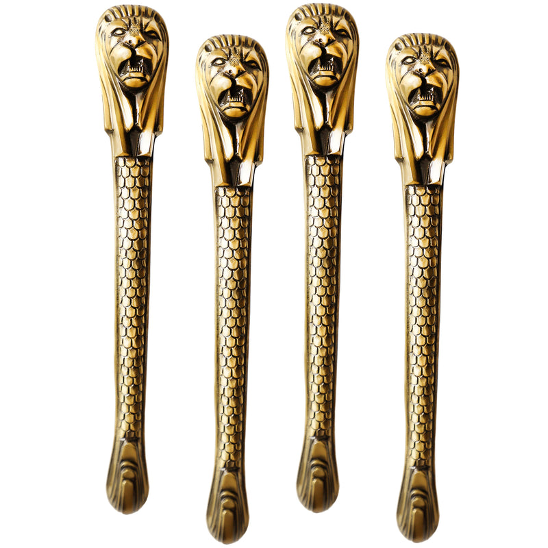 Brass-Finished Aluminum Door Handle with Lion Head Design