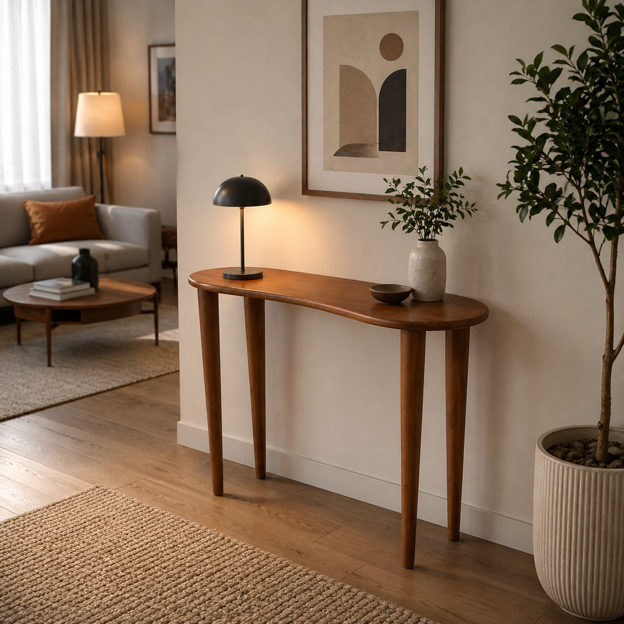 Mid-Century Modern Curved Wooden Console Table