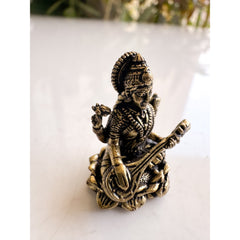 Pure Brass Miniature Saraswati Ji Murti Sitting On Lotus - 2.54 cm